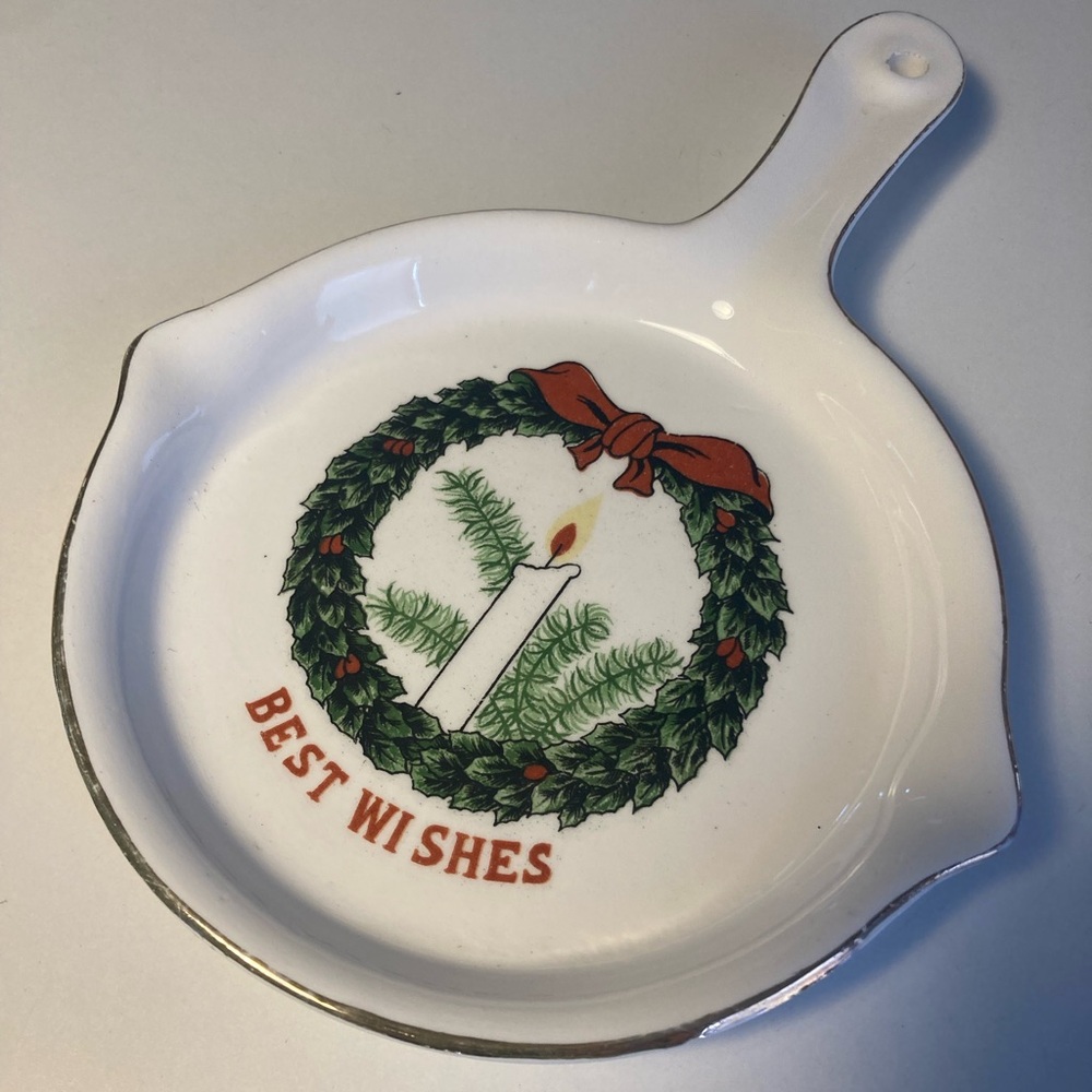 Holiday Wreath Candle Dish Christmas Wall Decoration Spoon Vintage Hostess Gift
